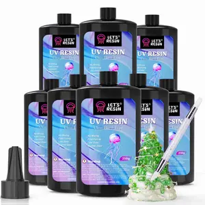2KG 250ml 8 Count Faster Cure Crystal Clear UV Resin Bulk,Low Shrinkage No Tacky UV Epoxy Resin Kit,Transparent High Gloss Resina UV for Jewelry Making,Craft Decor - LET'S RESIN
