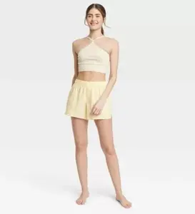 Colsie Womens Size XS Halter Brami Off-White  Ivory Ribbed Seamless Square Back