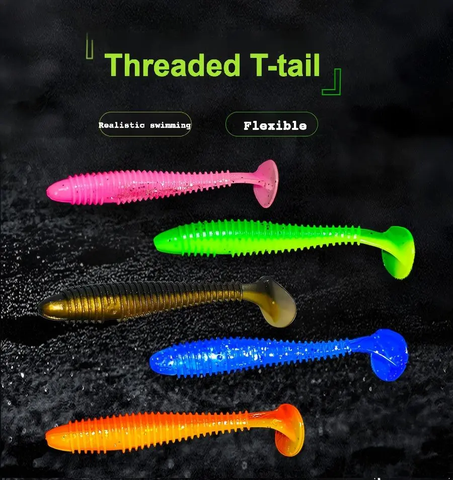 Seasky Fishing Premium 6.5CM Soft Threaded T Tail Bait Lures 20 Counts Set Realistic Swimbait for Enhanced Catch Rate Saltwater Fishing Lures perfect fishing gift big  lure glow  uv  bait baddie  baits jack  alllures Lifelike Fishing Lure Baits Set sharkb