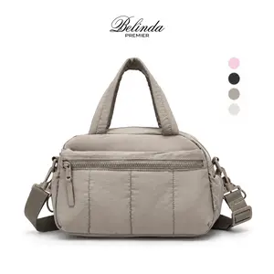 BELINDA Mini Quilted Puffer Duffel Bag, Multi-Pocket Crossbody Shoulder Bag with Adjustable Strap for Gym, Travel, School & Daily Use