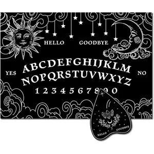 Black  Spirit Talking Board with Sun Stars Rectangle Wooden Pendulum Dowsing Divination Board with Planchette Spirit Hunt Metaphysical Message Supplies Kit for Wicca 11.8X8.3 in