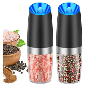 Gravity Electric Salt  2025 and Pepper Grinder set of 2, Automatic Salt And Pepper Grinder Set, Adjustable Roughness, Battery Powered, LED Light, 2 Pack Set, Rechargeable Kitchen Seasoning