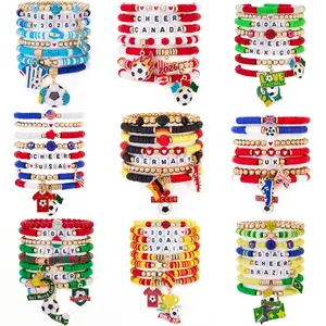 Game Day Cheer Bracelet Set | Soccer Fan Stackable Wristband, Country Flag Beads