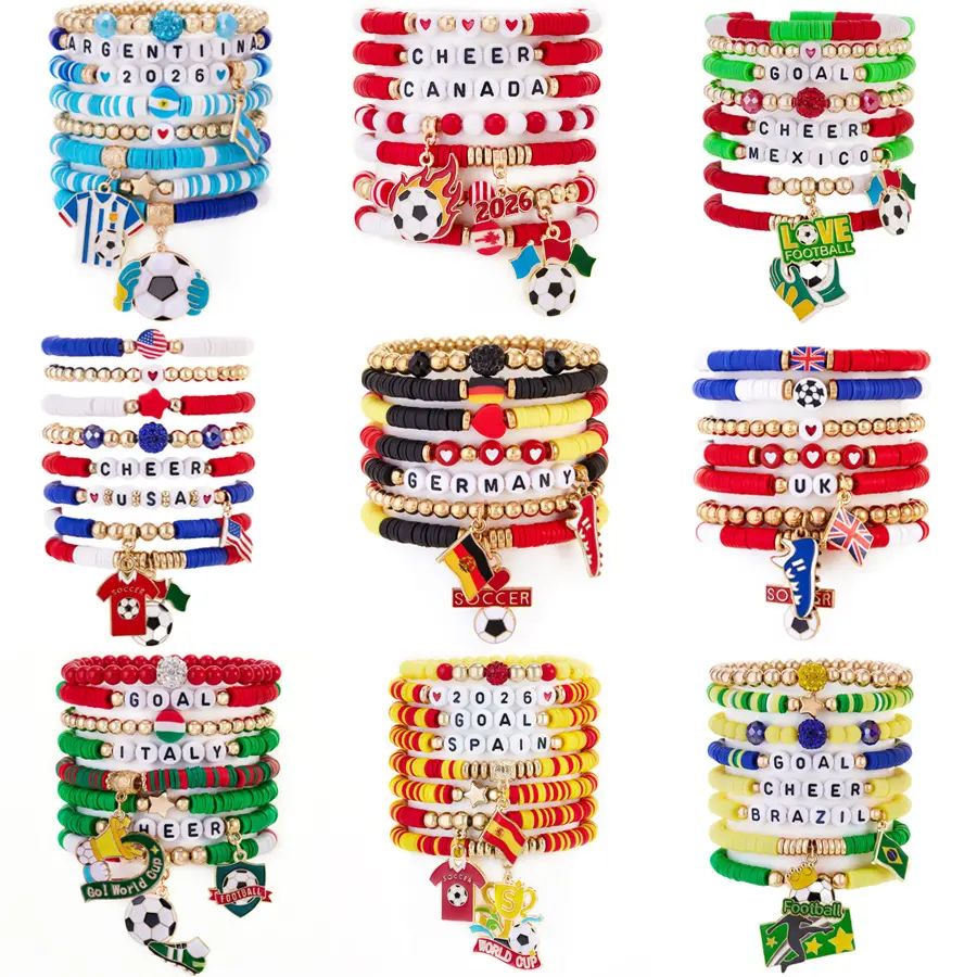 Lightweight Polymer Clay Game Day Cheer Bracelet Set - Soccer Fan Stackable Wristband, Germany Country Flag Beads, Mix and Match, Personalized Fashion Accessory