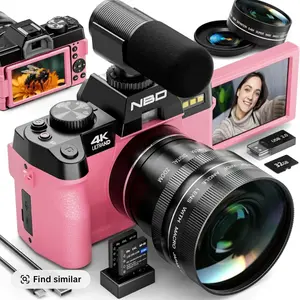 NBD S100 Digital Camera 48MP 4K 180° Flip Screen 16X Digital Zoom 2 Batteries Easy Setup Auto Focus for Beginners PC Camera Enthusiasts Black Pink digital cameras Wireless Compact