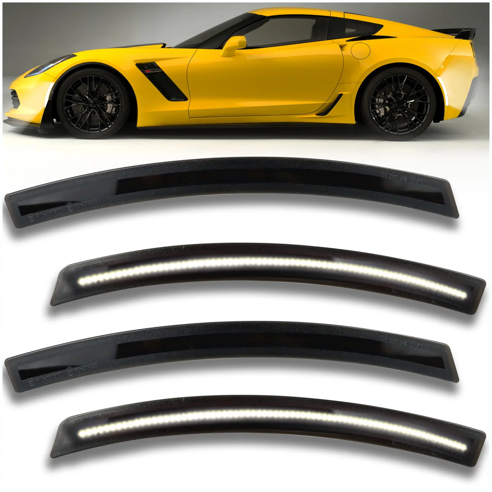 Smoked LED Car Side Lamp Kit for 2014-2019 Chevy Corvette C7 Series (ZR1, Z06, Stingray, Grand Sport) - Front/Rear Bumper Lamps, White Turn Signals, Chrome Lens, Direct Fit Replacement 4-Piece Car Lighting Accessories