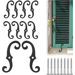 8 Pack S Style Shutter Dogs Hardware, 6.3 Inches Decorative Shutter Dog Holders with Screws, External Shutters Tieback for Exterior Decorative Shutters, Black