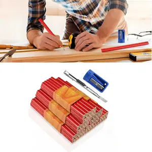 Pack of 60pcs Carpenter's Pencils, Red Octagonal Pencil, Construction Site, 175 mm Thick Core Construction Pencil, Carpenter's Pencil with Pencil Sharpener, Art Knife for Carpentry Drawings