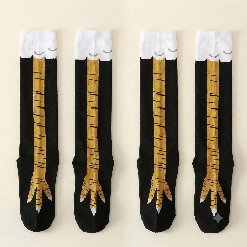 Women's Trendy Cartoon Print Over The Calf Socks, Cute Chicken Feet Design Knit Socks, Comfort Hosiery for Women Indoor Outdoor Wear Womenswear Bridal