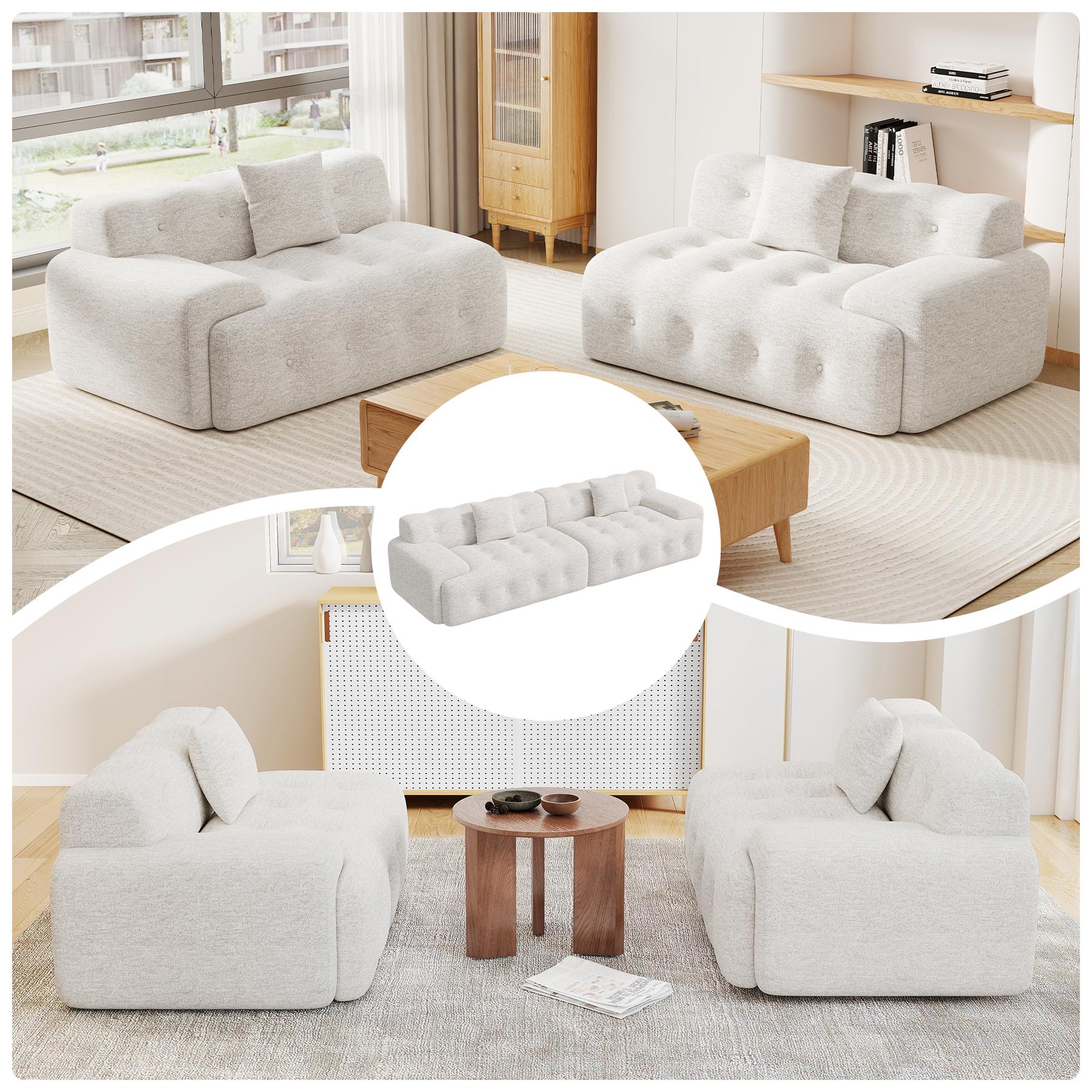 113" Modern Boneless Couches for Living Room, L Shaped Cloud Couch Sectional, Chenille Convertible Modular Sofa Set, No Assembly Required