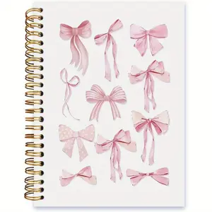 1 pc 5.5*8.3in with 100page 50sheets Pink Ribbon Bow Notebook, Pink Preppy Lined Spiral Notebook, Composition Notebook, College Ruled Notebook, Office School Journal Notebook for Work, Gifts for Women