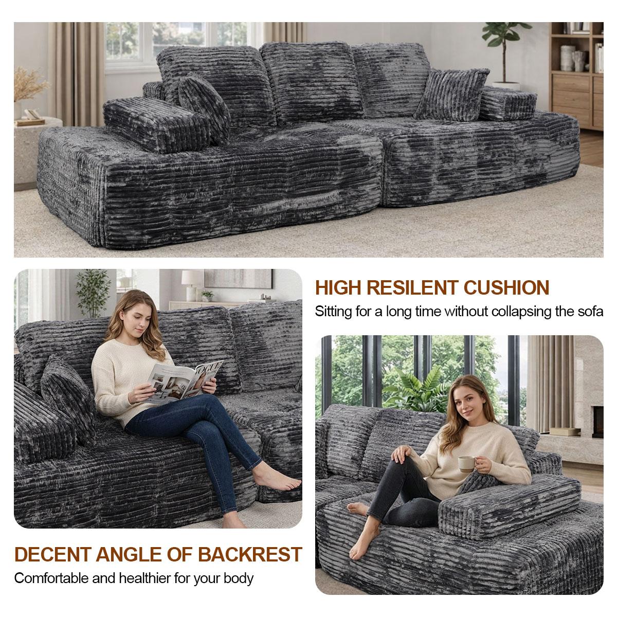 [2 packages shipped] 110 inch Corduroy fabric high-density sponge boneless sofa multiple combination methods ergonomic suitable for various scenarios compressed sofa No need to assemble segmented sofa kit, flexible configuration
