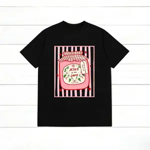 Jesus Is My Jam Strawberry Jam Jar Graphic T-Shirt, Pink Washed Christian Tee with "Make His Mercy Known" Tagline