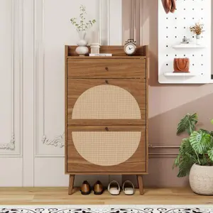 Rattan, Allen 2 Door 1 Drawer Cabinet, Shoe Rack, Double Layer, Suitable for Entrance