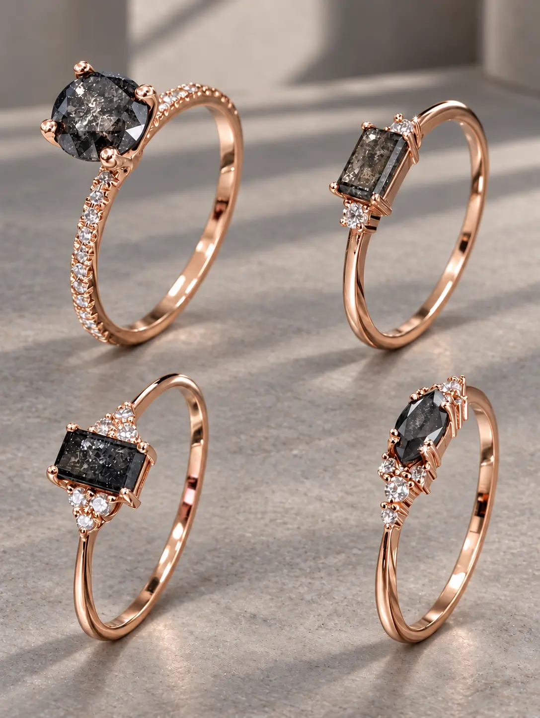 Vintage Rose Gold Dark Gemstone Ring Set – Elegant Minimal Stackable Statement Rings，funky unique accessories ,promise rings for gf, engagement rings, accessories for women,4th of july accessories, Suitable for parties, festivals, gifting, and daily wear