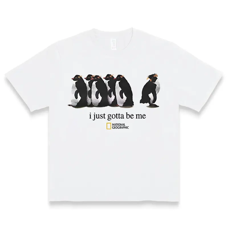 National Geographic Unisex T-Shirt with Penguin Design "i just gotta be me" - 100% Cotton, Classic Fit, Soft & Comfy, Daily Casual Wear