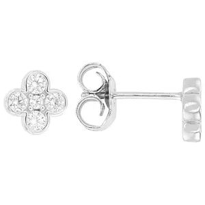 JTV White Cubic Zirconia Platinum Over Sterling Silver Clover Earrings 0.69ctw