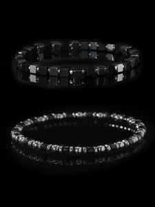 Men's Vintage Black Onyx & Silver Beaded Bracelet, Fashionable Stainless Steel Jewelry for Party, Daily Clothing Decor, Trendy All-match & Exquisite Jewelry for Gift, Stackable Bracelet