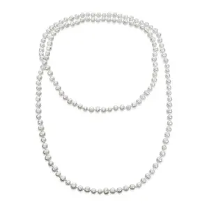 Flapper Rope Hand Knotted White Freshwater Cultured Pearl Strand Necklace