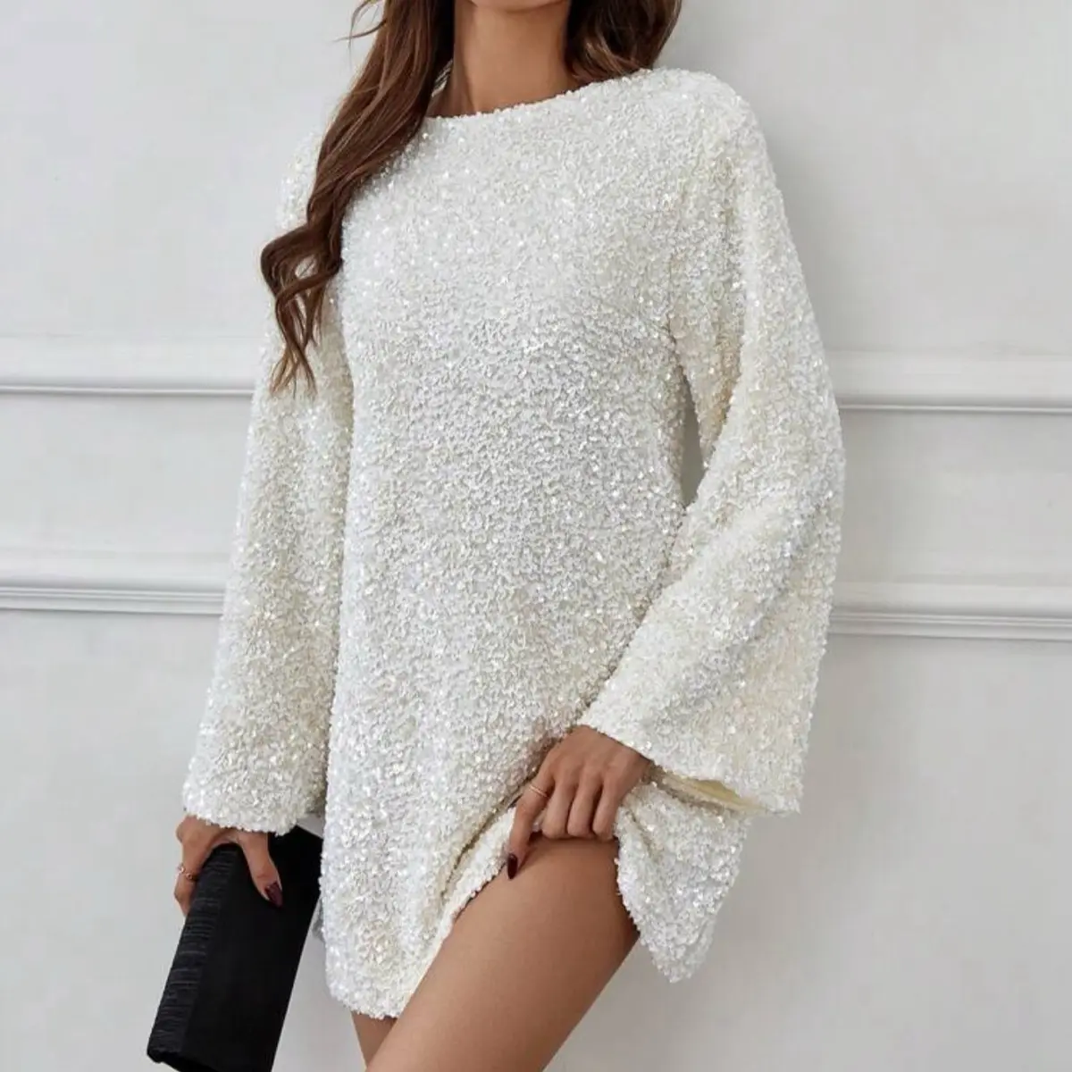 oh polly long sleeve white dress Oh Polly White Dress Long Sleeve Pearl Material Girl Long Sleeved Pearl Embellished Mini Dress In Blush