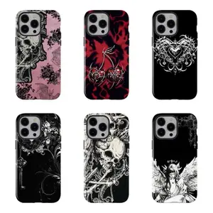 Dark Gothic Thorn Skull Punk Rose Heart Style Phone Cases For iPhone 17 16 15 14 13 12 Promax Pro Plus, Double-layer hard shell protection,best Gift