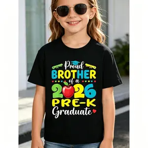 Proud Brother T Shirt Celebrating 2026 Pre K Graduation Casual Round Neck Gift Idea 2026 Themed Wear Machine Washable Summer Short Sleeve Printed Kids Cotton T Shirt
