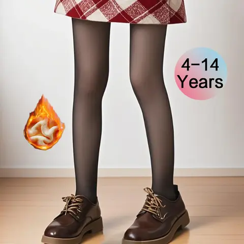 Children's Fleece Lined Tights Kids Warm Thermal Winter Thick Leggings Pantyhose Fake Translucent Pants for School Dress,Girls Fleece Lined TightsChildren's black skin penetrating velvet tights for girls in autumn and winter soft skin