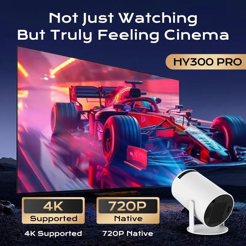 Mini HY300Pro+ Projector Android 14 290ANSI Lumens 8K Decoding Built-in Speaker Allwinner H726 with 5.8G&2.4G WiFi 6 & BT 5.4 720P Full HD for Audio Bluetooth Mini Portable Outdoor Gaming Home Theater