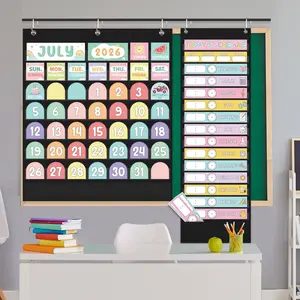 Back to School Daily Schedule Pocket Chart & Classroom Calendar Pocket Chart with 102  Calendar Cards & 31 Schedule Cards & 2 Magnetic Erasable Pens & 5 Metal Hangers for School Learning Supply Preschool Kindergarten Primary Classroom Teacher Office Decor