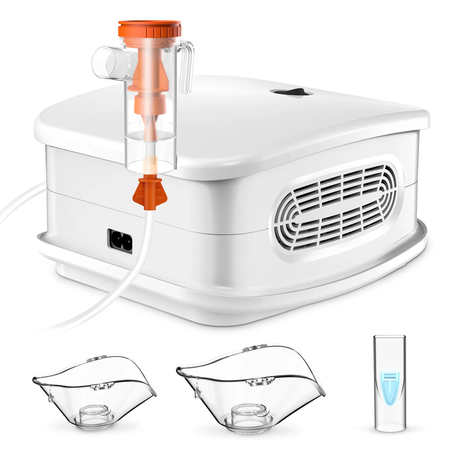 Compressor Nebulizer Machine for Home Use - Low Noise, 1-Button Start, Adjustable Mist Kit with 2 Masks for Adults and Kids