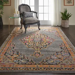 Nourison Passionate PST01 Indoor Area Rug - Gray/Orange/Yellow, 6'7 x 9'6, Ideal for Living Room Decor
