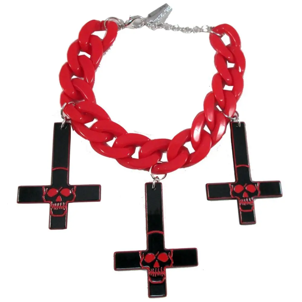Inverted Cross Skull Bracelet Red Jewelry