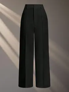 Women's Plus Size Elegant Casual Chic Aesthetic Solid Color Buttoned Fitted Straight Leg Pants, All Seasons Fashion, Comfortable and Stylish