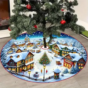 JIT 1pc Christmas Night Town's dazzling night view Christmas tree decoration tree skirt, Christmas print pattern, Christmas family holiday party tree skirt decoration, machine-washable, comfortable birthday and beautiful Christmas gift all year round