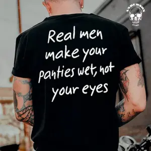 Real Men Letters Graphic Tee Casual Simple Double Printed T-shirt Sweatshirt Hoodie, Biker Shirts, Perfect Gift, Menswear Tops