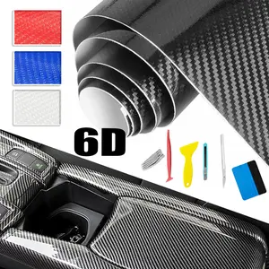 12"x 120"(30*300cm) 6D Glossy Carbon Fiber Vinyl Wrap, Anti-Wrinkle, Air Release Automotive Bubble Wrap, Self Adhesive Car Vinyl Sticker DIY Decals With Installation Tools