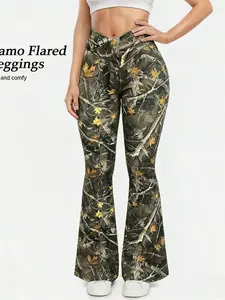 Women's Versatile High-Waisted Flared Pants, Stretchy Lightweight Fabric, Slim-Fitting, Yoga & Casual, Athleisure Style, Casual Outdoor Pants, Casual Bohemian Trousers