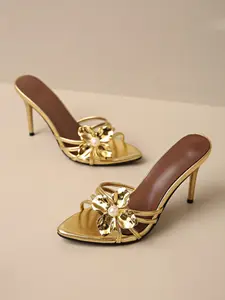 New Stylish Women's High Heeled Open Toe Sandals with Floral Pearl Design, Comfortable Thin Heel Dressy Footwear for Home Beach Wedding Party