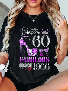 100% Cotton Chapter 60 Fabulous Since 1966 60Th Birthday Ladies Girls T-Shirt