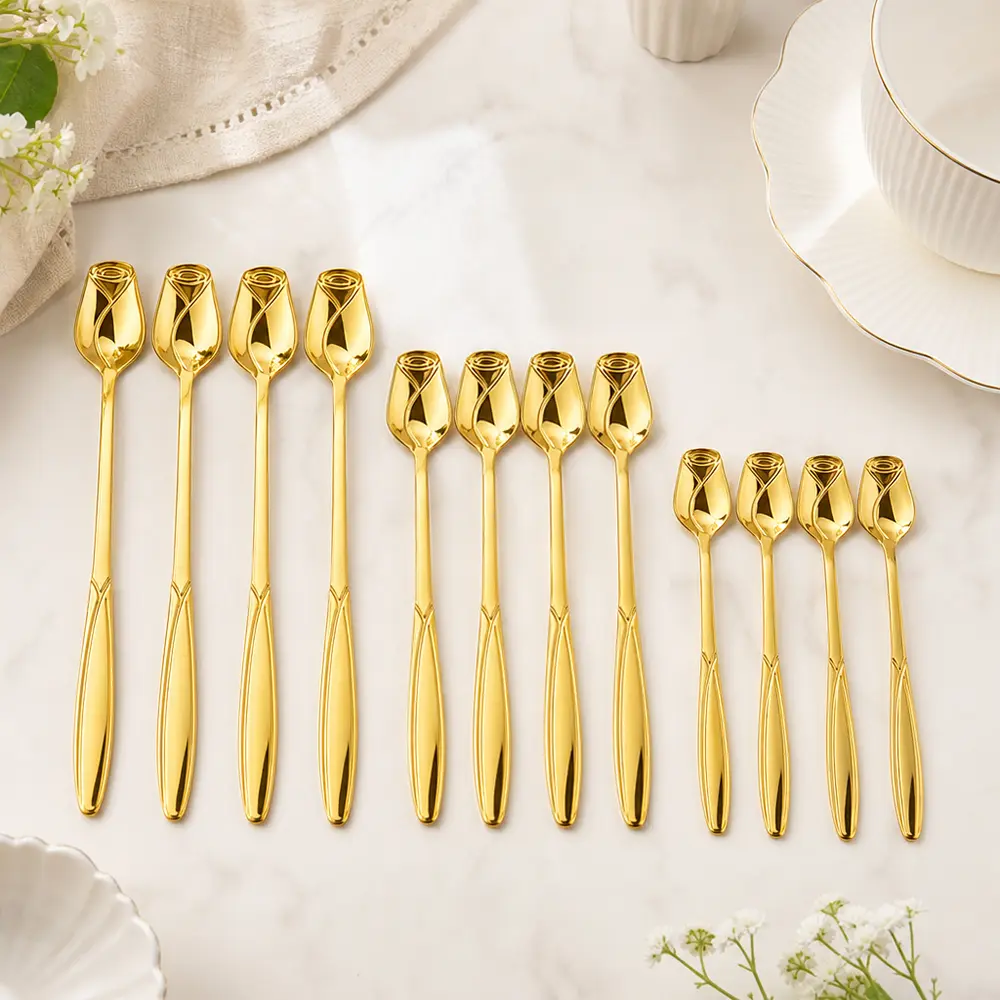 12-Piece Stainless Steel Tableware Mini Vogue Stirring Spoons with Frosted Handles for Dessert, Ice Cream