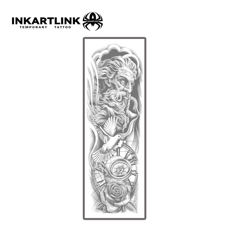 INKARTLINK Tattoo Tech, 2 Sheets Semi-Permanent Temporary Tattoos ,Sleeve Tattoo Design 1,Adult Art Design,Lasts 1-2 Weeks, Waterproof, Realistic Look, No Adhesive, No Reflection,For Man And Woman,Ideal for Swimming, Party