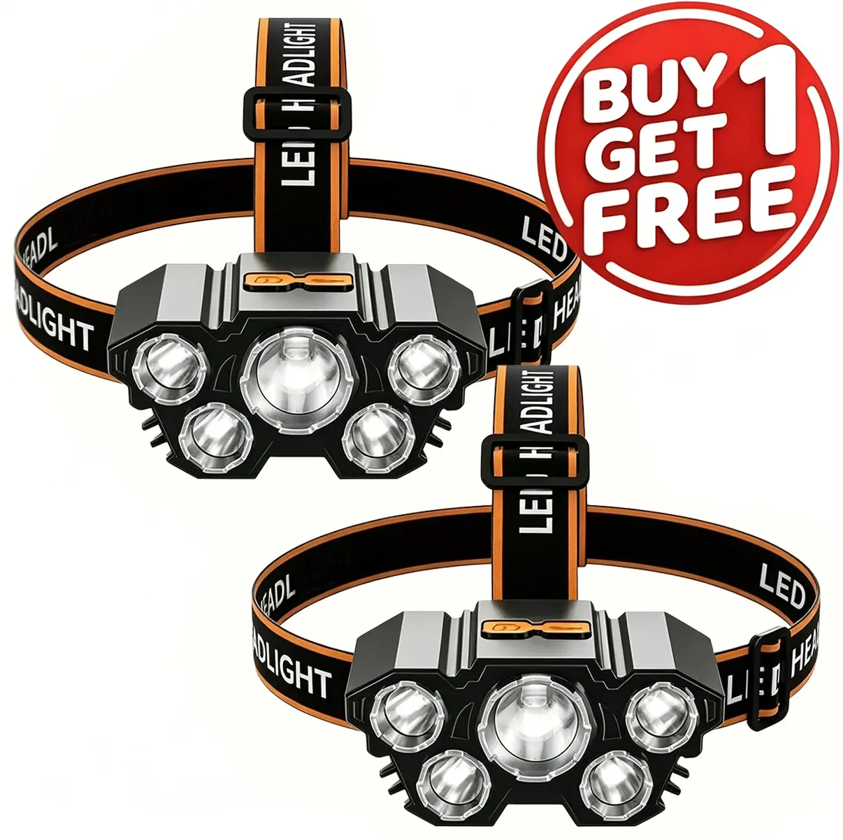 2 USB Rechargeable Waterproof High Lumen LED Headlamps - 5 Bulbs, 3 Modes, Adjustable, High Lumen Flashlight, LED Flashlight Rechargeable, Outdoor Gadgets, Camping Gear, Ideal for Men's Gifts, Vehicle Maintenance gifts for boyfriend