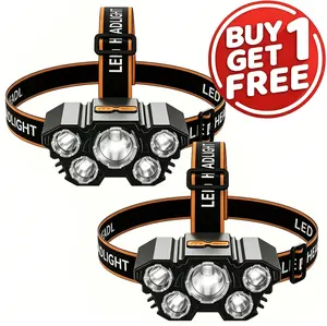 Two rechargeable waterproof headlamps outdoor,fishing headlamp with 5 LED bulbs,featuring three modes and waterproof function,suitable for outdoor camping,hiking, running,and vehicle maintenance tasks,Adjustable headlight High Lumen Led Strip men's gifts