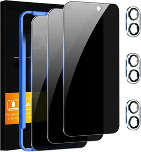 3 Pack Tempered Glass Privacy Screen Protector for iPhone 16 with 3 Pack Camera Lens Protector, 9H Hardness, Bubble Free, Case Friendly Sun Installation