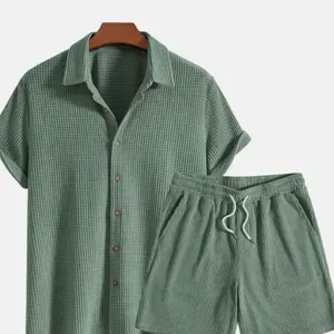 Men's 2-Piece Polyester Menswear Set - Thin Short-Sleeve Shirt, Outdoor Shorts