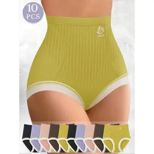 Women's Contrast Binding Full Coverage High Waist Panty, Casual Comfy Breathable Knicker for Daily Wear, Ladies Underwear for All Seasons, Breathable Panties