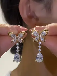 Elegant Butterfly Pendant Earrings for Women, Casual Alloy Chic Gorgeous Jewelry for All Seasons, Perfect Party Gift for Girls