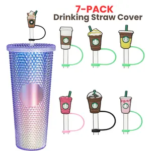 7-Pcs Starbucks Straw Topper, Silicone Straw Covers Set, Washable Tumbler Accessories, Reusable Cute Straw Tips