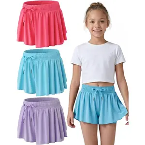 3 Pack Girls Flowy Shorts with Spandex Liner 2-in-1 Youth Butterfly Skirts for Fitness, Running, Sports