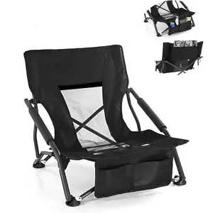 Low Sling Beach Camping Concert Folding Chair with Armrests and Breathable Nylon Mesh Backrest Compact and Sturdy Chair